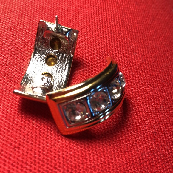 Rhinestone and Gold Toned Curved Pieced Earrings - Picture 6 of 6